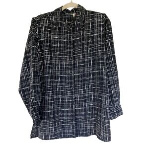 Liz Baker Abstract Print Button Up Shirt Women's Small Black White